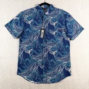 RSVLTS Whales Shirt Mens Medium Blue KUNUFLEX Short Sleeve Button Up Nautical